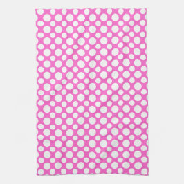 Witte polka-stippen op roze keukendoek theedoek