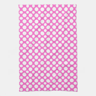 Witte polka-stippen op roze keukendoek theedoek