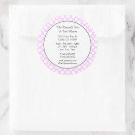 Witte polka stippen op roze kleine bedrijf aangepa ronde sticker