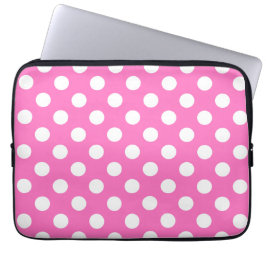 Witte polka stippen op roze laptop sleeve