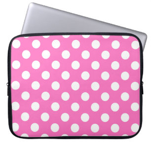 Witte polka stippen op roze laptop sleeve