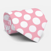 Witte polka stippen op roze maatwerk stropdas (Opgerold)