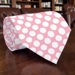 Witte polka stippen op roze maatwerk stropdas