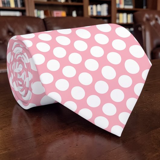 Witte polka stippen op roze maatwerk stropdas