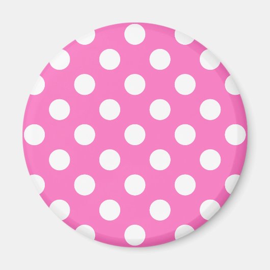 Witte polka stippen op roze magneet (Voorkant)