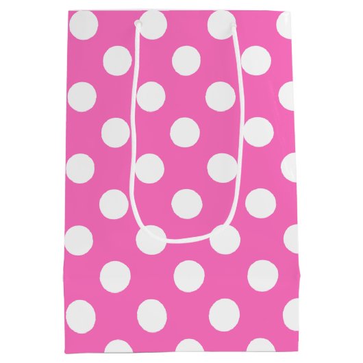 Witte polka stippen op roze medium cadeauzakje (Achterkant)