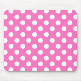 Witte polka stippen op roze muismat