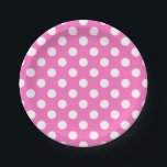 Witte polka stippen op roze papieren bordje<br><div class="desc">Witte polka stippen op roze</div>