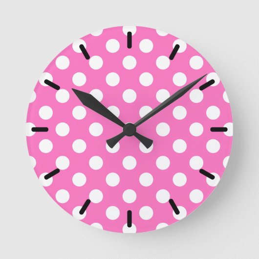 Witte polka stippen op roze ronde klok (Voorkant)