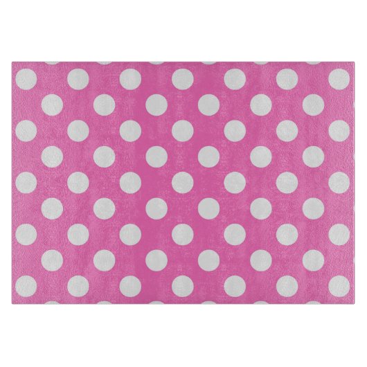 Witte polka stippen op roze snijplank (Voorkant)