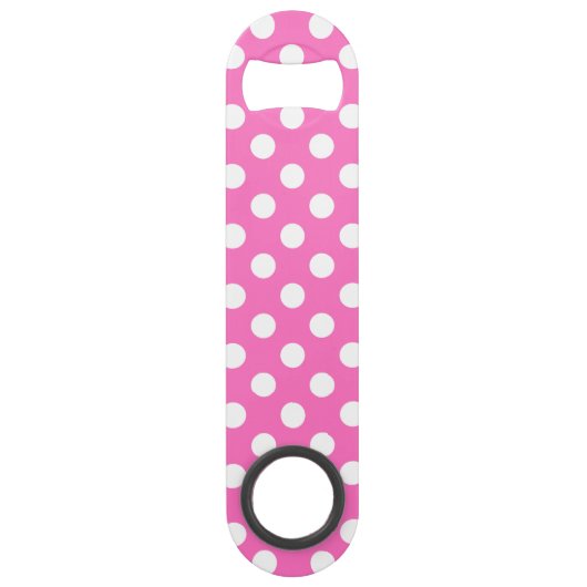 Witte polka stippen op roze speed flessenopener (Voorkant)
