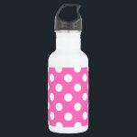 Witte polka stippen op roze waterfles<br><div class="desc">Witte polka stippen op roze</div>