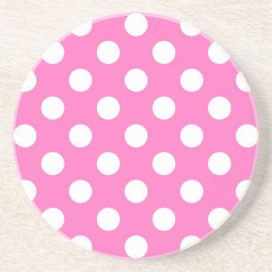Witte polka stippen op roze zandsteen onderzetter