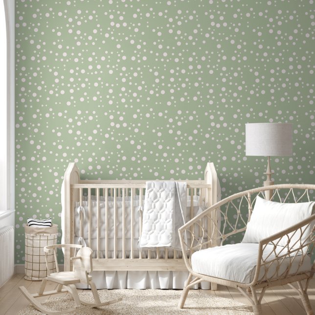 Witte Polka stippen op  Sage Groen Behang (Kinderen)