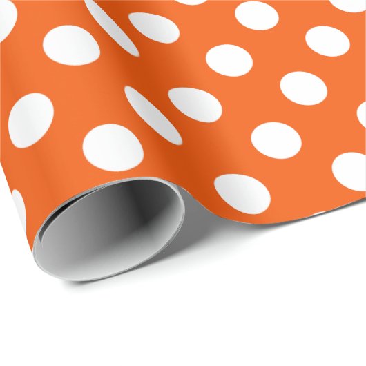 Witte polka stippen op sinaasappel cadeaupapier (Rol Hoek)