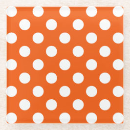 Witte polka stippen op sinaasappel glazen onderzetter