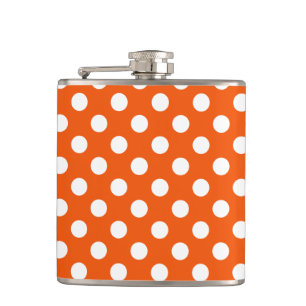 Witte polka stippen op sinaasappel heupfles