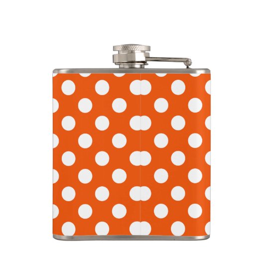Witte polka stippen op sinaasappel heupfles (Achterkant)