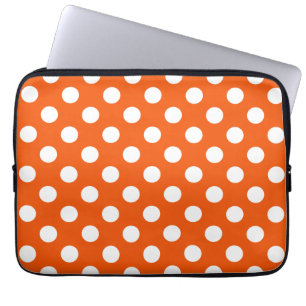 Witte polka stippen op sinaasappel laptop sleeve
