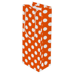 Witte polka stippen op sinaasappel wijn cadeautas