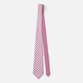 Witte polka stippen op stoffige roze maatwerk stro stropdas (Voorkant)