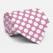 Witte polka stippen op stoffige roze maatwerk stro stropdas (Opgerold)