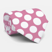 Witte polka stippen op stoffige roze maatwerk stro stropdas (Opgerold)
