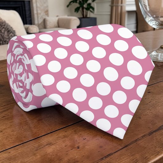 Witte polka stippen op stoffige roze maatwerk stro stropdas
