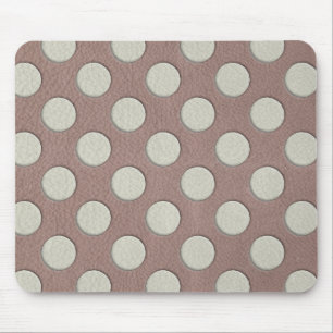 Witte polka stippen op taupe leerprint muismat