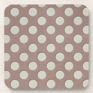 Witte polka stippen op taupe leerprint onderzetter