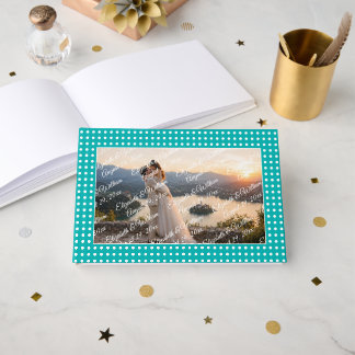 Witte polka stippen op Teal – Persoonlijke Trouwda Gastenboek