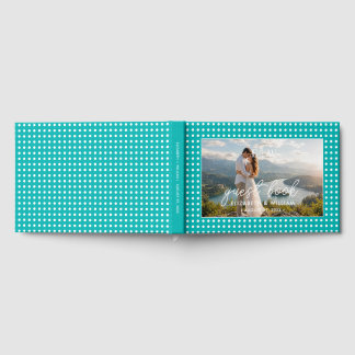 Witte polka stippen op turquoise – Persoonlijke tr Gastenboek