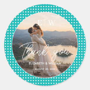Witte polka stippen op turquoise – Persoonlijke tr Ronde Sticker