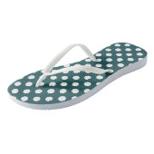Witte polka stippen op turquoise teenslippers (Schuin)