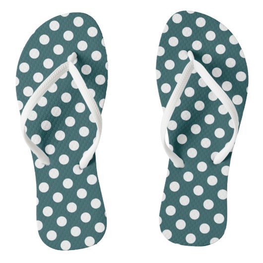 Witte polka stippen op turquoise teenslippers (Voetbed)