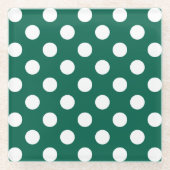 Witte polka-stippen op zonegroen glazen onderzetter (Voorkant)