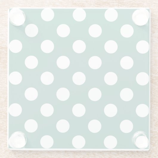 Witte polka-stippen op zonegroen glazen onderzetter (Achterkant)