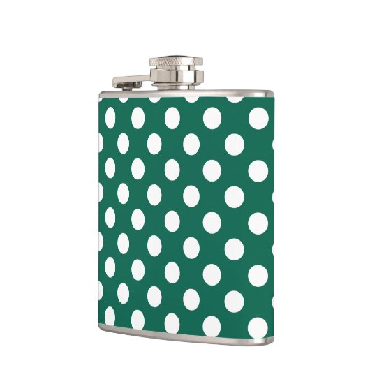 Witte polka-stippen op zonegroen heupfles (Links)