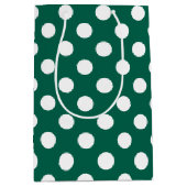Witte polka-stippen op zonegroen medium cadeauzakje (Voorkant)