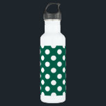 Witte polka-stippen op zonegroen waterfles<br><div class="desc">Witte polka-stippen op zonegroen</div>