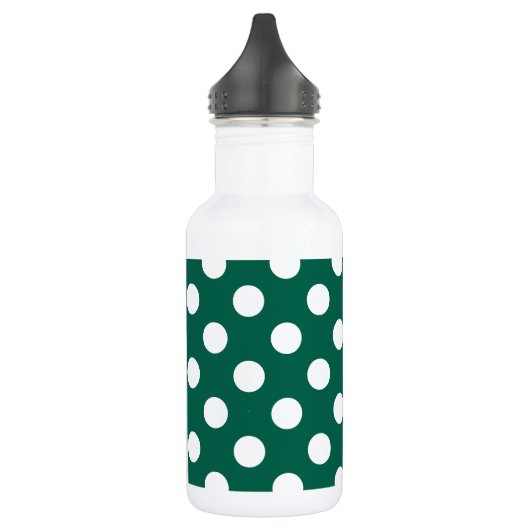Witte polka-stippen op zonegroen waterfles (Links)