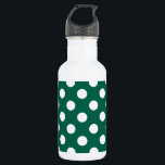 Witte polka-stippen op zonegroen waterfles<br><div class="desc">Witte polka-stippen op zonegroen</div>