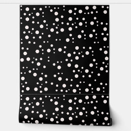 Witte polka stippen op zwart - retro textuur behang