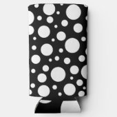 Witte Polka stippen op zwart | Seltzer Blikjeskoeler (Achterkant)