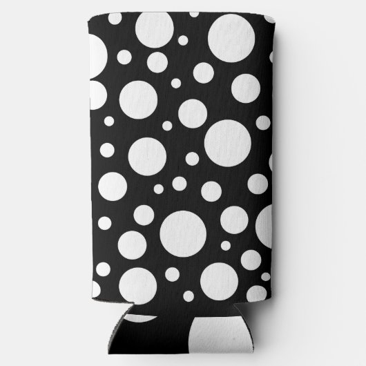 Witte Polka stippen op zwart | Seltzer Blikjeskoeler (Achterkant)