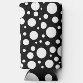 Witte Polka stippen op zwart | Seltzer Blikjeskoeler (Voorkant)