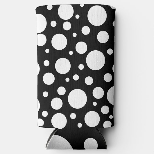 Witte Polka stippen op zwart | Seltzer Blikjeskoeler (Voorkant)