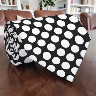 Witte polka stippen op zwarte maatdas stropdas