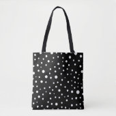 Witte polka stippen op zwarte tote bag (Voorkant)