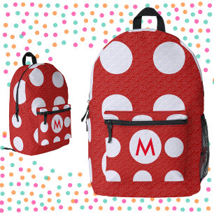 Witte polka stippen Rood monogram op rode fractal Bedrukte Rugzak